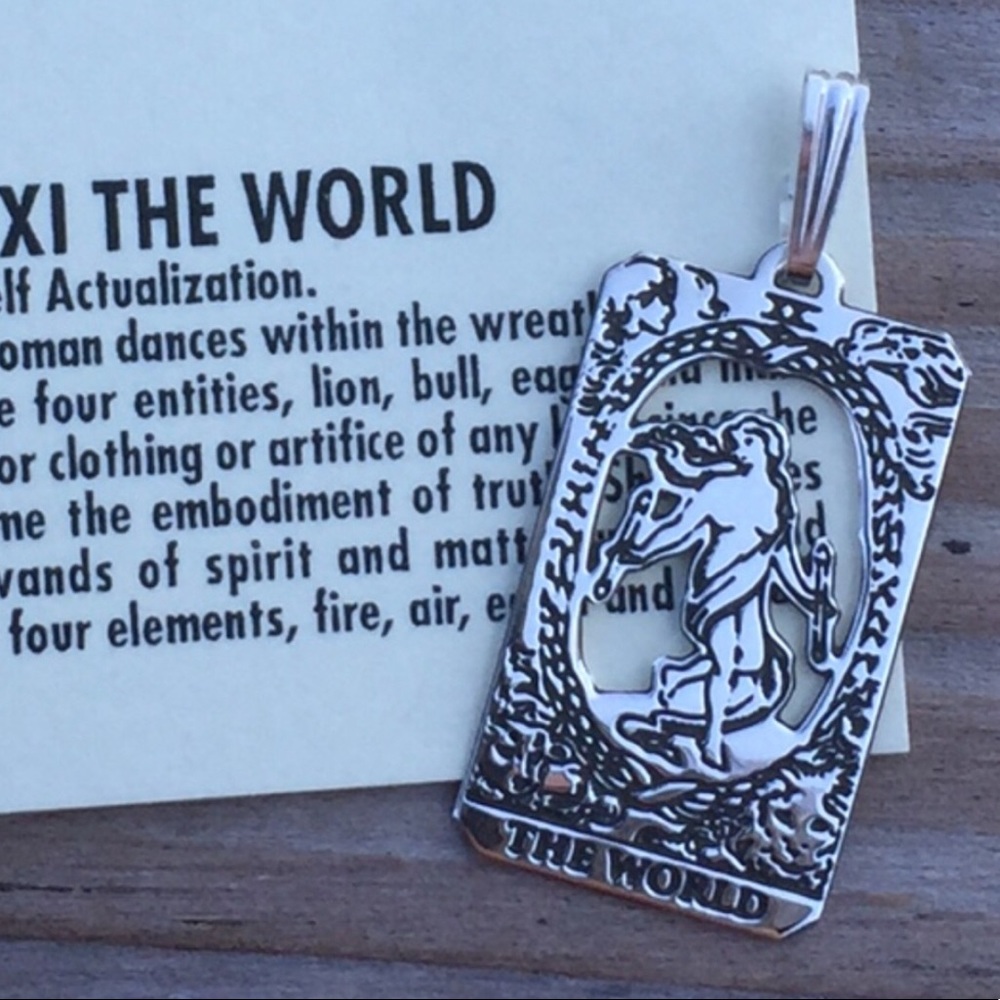 World Tarot Card Pendant solid .925 Sterling Silver dainty Made in USA - Picture 9 of 13